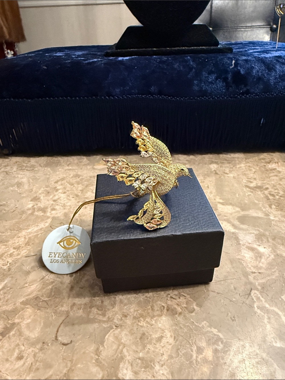 NWT Eye candy brass and CZ bird of paradise cocktail ring adjustable gold tone